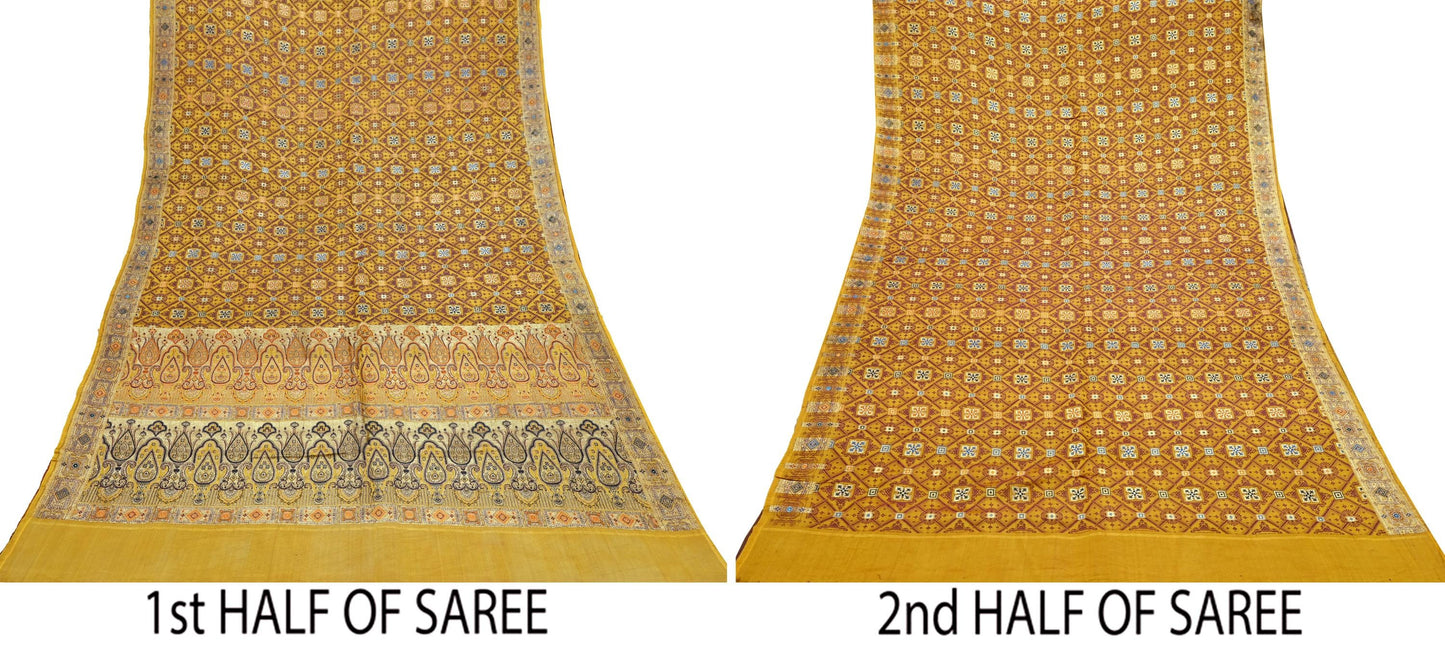 Indian Vintage Sari Saffron Heavy Wedding Pure Satin Silk Woven Banarasi Tanchoi Saree 5Yd Ethnic Craft Fabric Upcycle Bridal Heavy Sarees