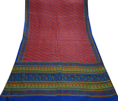 Indian Vintage Sari Pink & Blue 100% Pure Silk Printed Sarees 5yd Craft Fabric Sewing Soft Dress Making Floral Quilting Crafting Upcycle