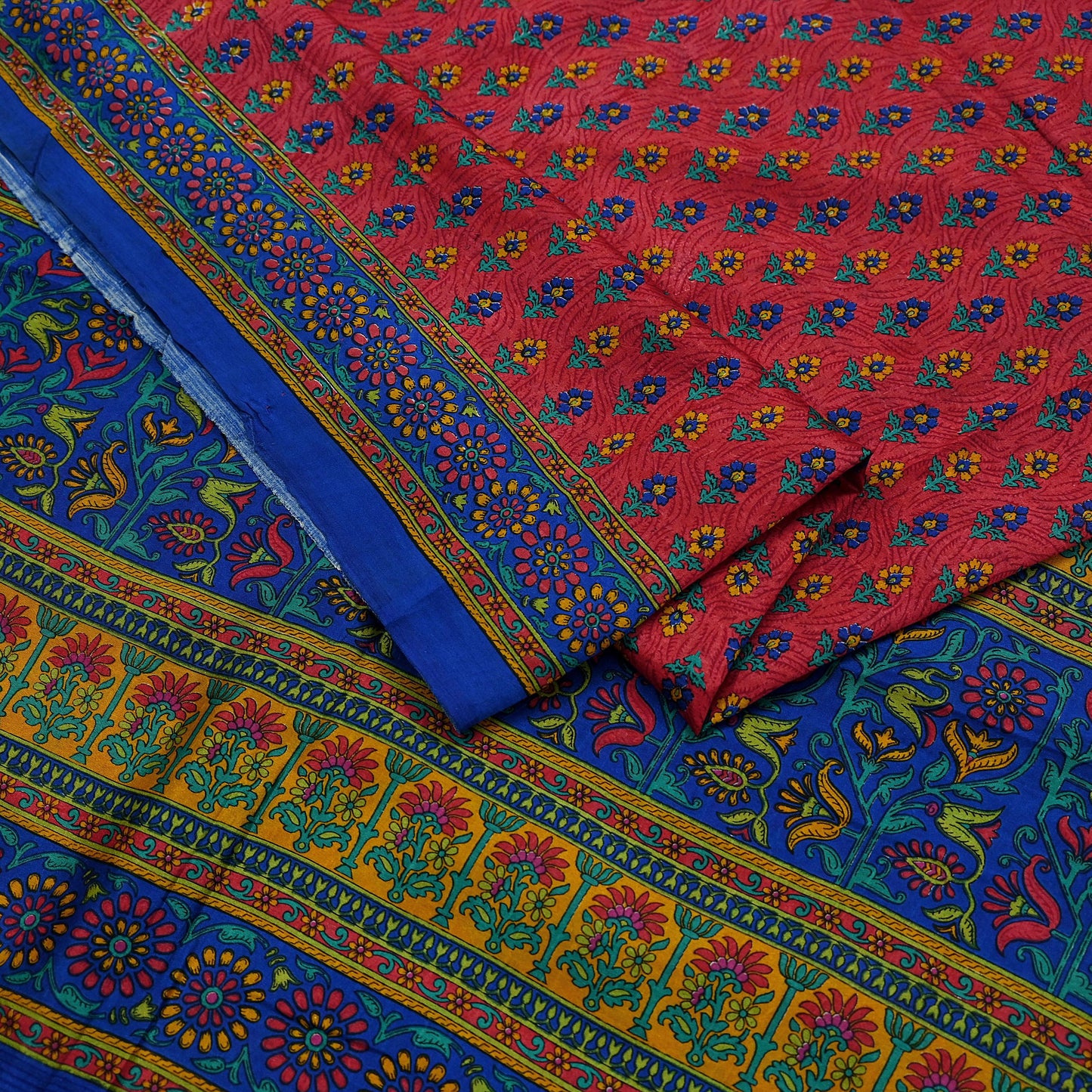 Indian Vintage Sari Pink & Blue 100% Pure Silk Printed Sarees 5yd Craft Fabric Sewing Soft Dress Making Floral Quilting Crafting Upcycle