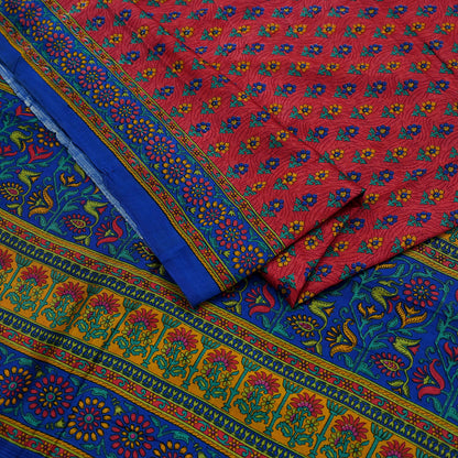 Indian Vintage Sari Pink & Blue 100% Pure Silk Printed Sarees 5yd Craft Fabric Sewing Soft Dress Making Floral Quilting Crafting Upcycle