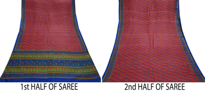 Indian Vintage Sari Pink & Blue 100% Pure Silk Printed Sarees 5yd Craft Fabric Sewing Soft Dress Making Floral Quilting Crafting Upcycle