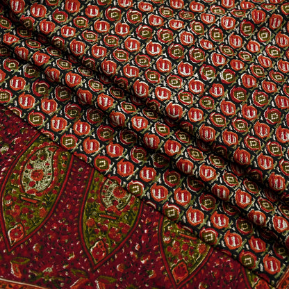 Indian Vintage Sari Black & Maroon 100% Pure Silk Printed Sarees 6yd Craft Fabric Sewing Soft Dress Making Floral Quilting Crafting Upcycle