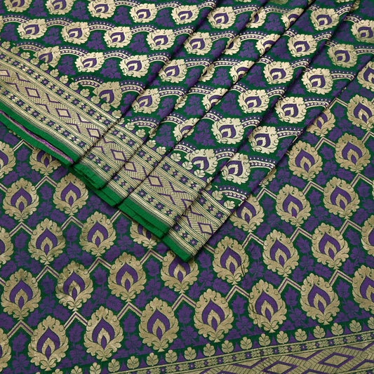 Indian Vintage Heavy Green Saree Pure Silk Hand Woven Sari Craft Fabric 6Yd Sewing Soft Ethnic Zari Dress Making Wedding Sari