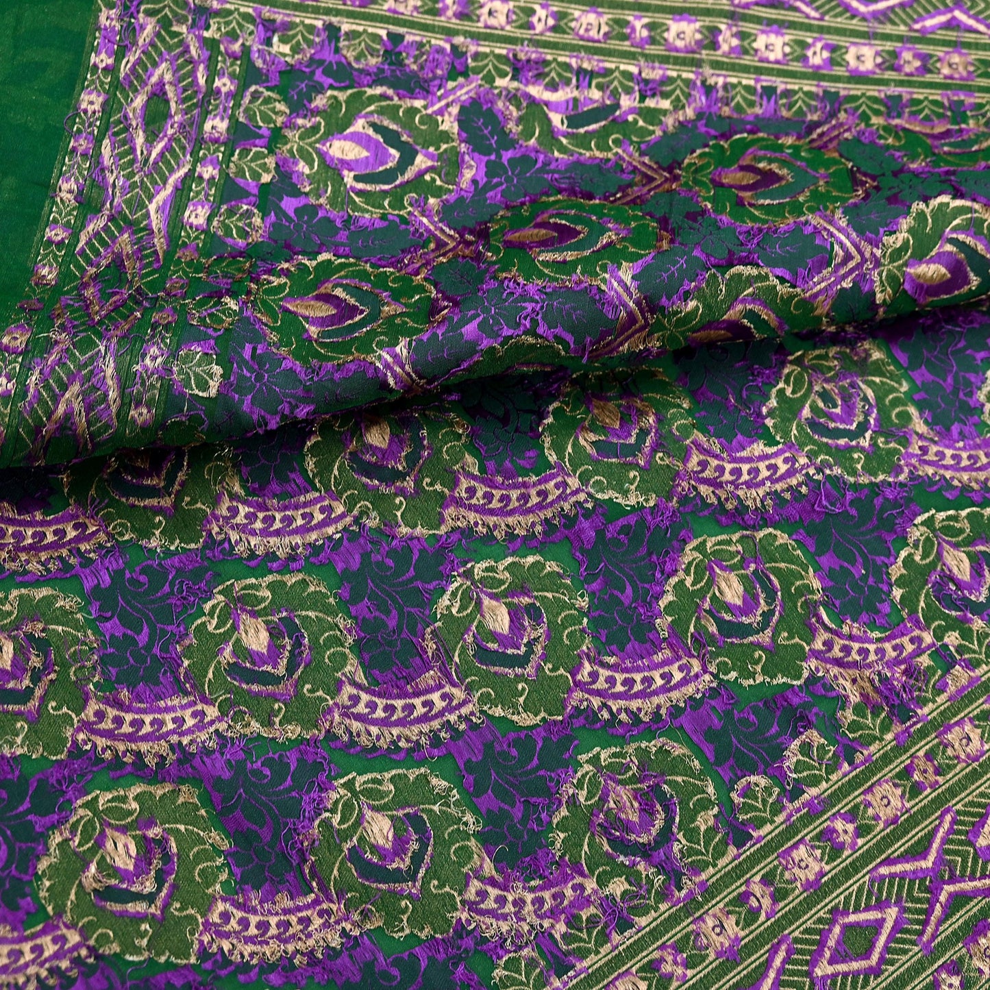 Indian Vintage Heavy Green Saree Pure Silk Hand Woven Sari Craft Fabric 6Yd Sewing Soft Ethnic Zari Dress Making Wedding Sari
