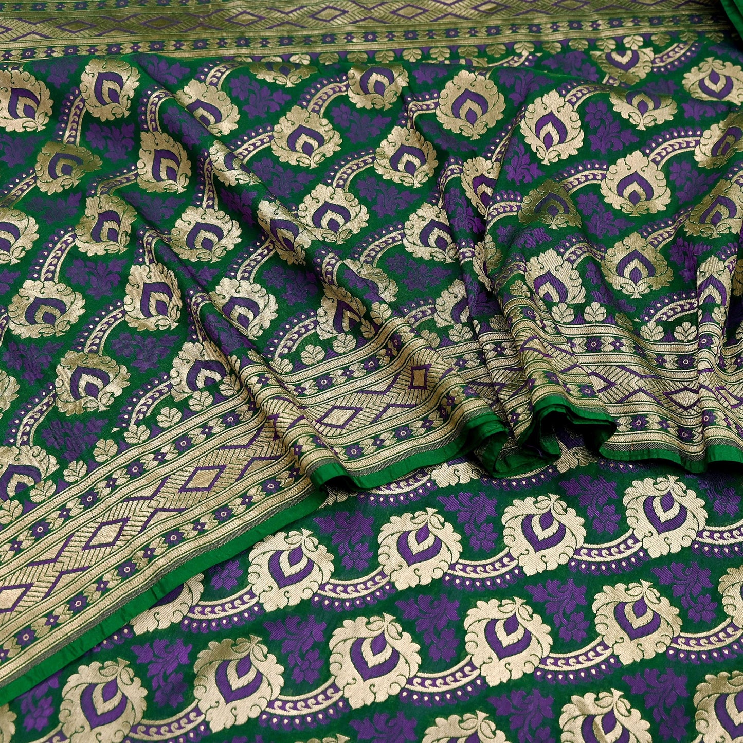 Indian Vintage Heavy Green Saree Pure Silk Hand Woven Sari Craft Fabric 6Yd Sewing Soft Ethnic Zari Dress Making Wedding Sari