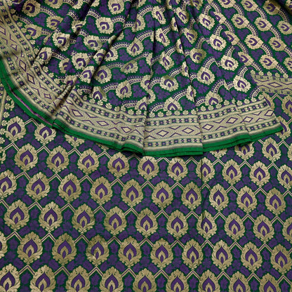 Indian Vintage Heavy Green Saree Pure Silk Hand Woven Sari Craft Fabric 6Yd Sewing Soft Ethnic Zari Dress Making Wedding Sari
