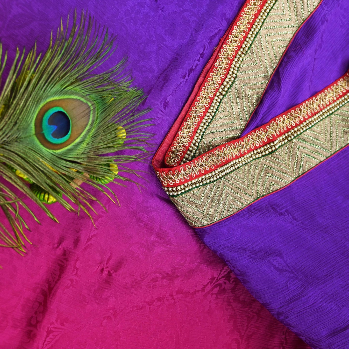 Indian Vintage Heavy Purple & Pink Sari  Hand Embroidered Saree 100% Pure Silk Craft Fabric 6yd Soft Wedding/Party Wear Blouse Fabric