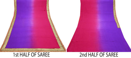 Indian Vintage Heavy Purple & Pink Sari  Hand Embroidered Saree 100% Pure Silk Craft Fabric 6yd Soft Wedding/Party Wear Blouse Fabric