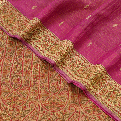 Vintage Heavy Pink Sarees Pure Georgette Silk Hand Woven Banarasi Sari Craft Fabric 5Yd Sewing Soft Ethnic Zari Dress Making Wedding Sari