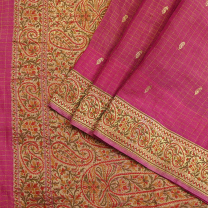 Vintage Heavy Pink Sarees Pure Georgette Silk Hand Woven Banarasi Sari Craft Fabric 5Yd Sewing Soft Ethnic Zari Dress Making Wedding Sari