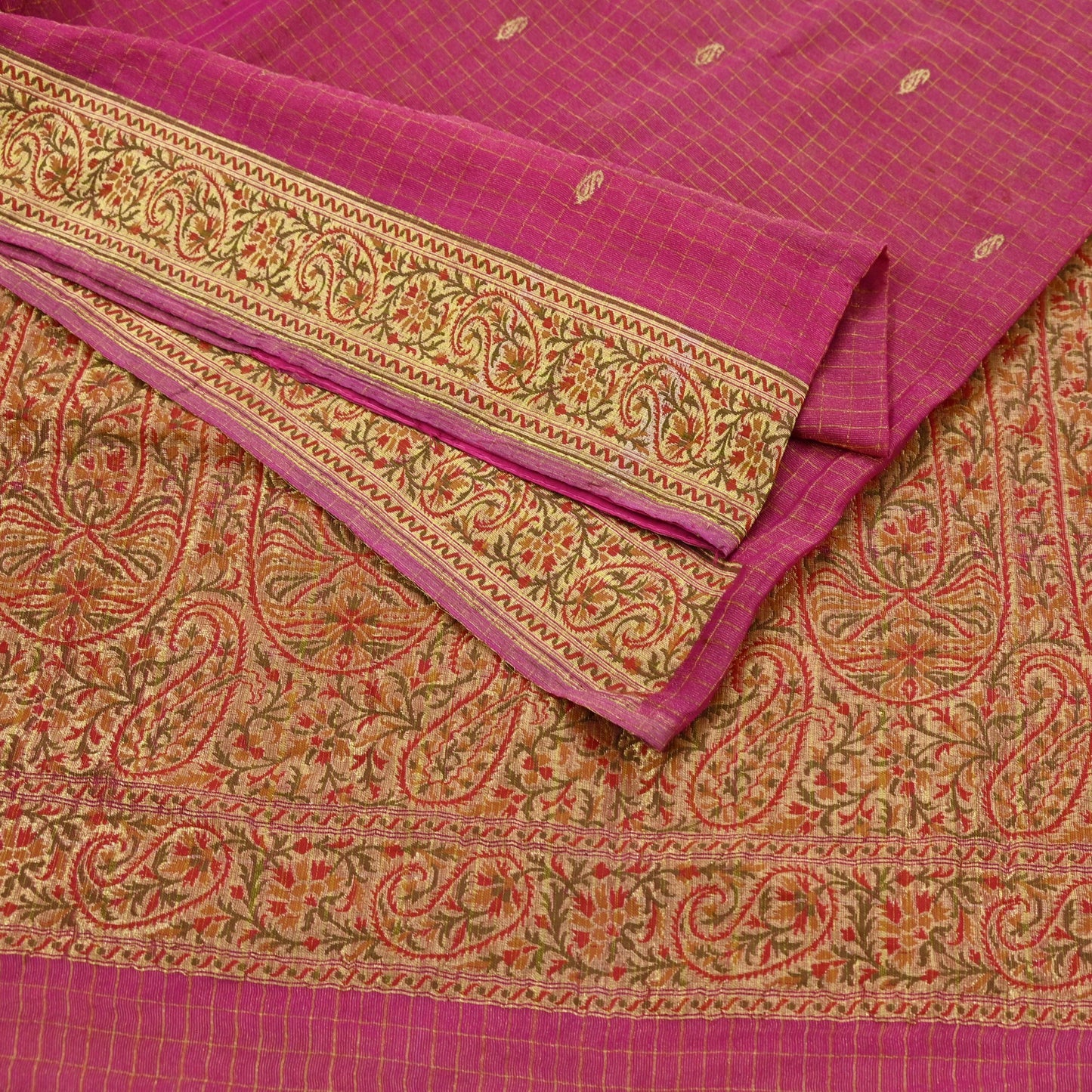 Vintage Heavy Pink Sarees Pure Georgette Silk Hand Woven Banarasi Sari Craft Fabric 5Yd Sewing Soft Ethnic Zari Dress Making Wedding Sari
