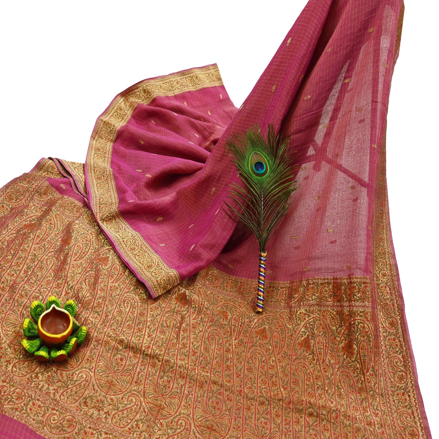 Vintage Heavy Pink Sarees Pure Georgette Silk Hand Woven Banarasi Sari Craft Fabric 5Yd Sewing Soft Ethnic Zari Dress Making Wedding Sari