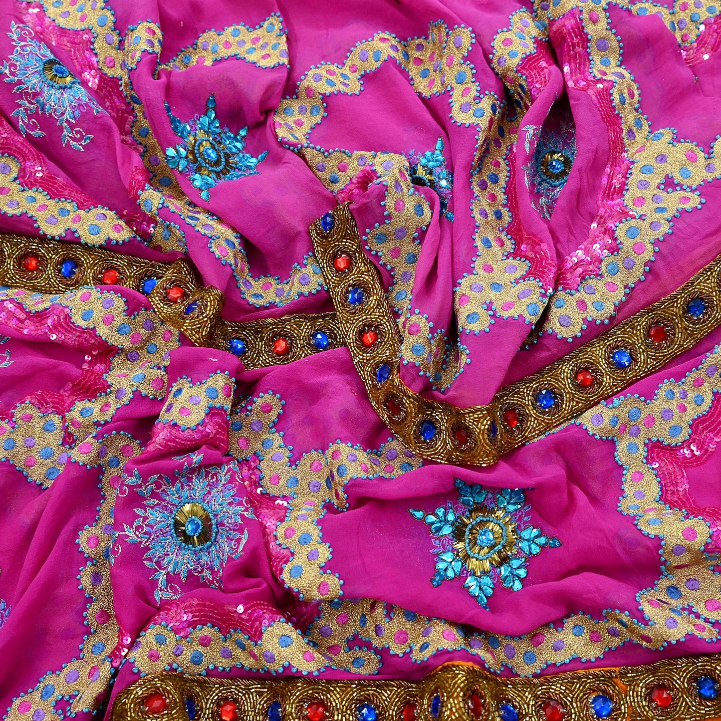 Indian Vintage Heavy Bridal Dupatta Pink Pure Georgette Silk Long Stole Hand Embroidered Scarf Zardozi/Dabka Zari Wedding/Party Dupatta