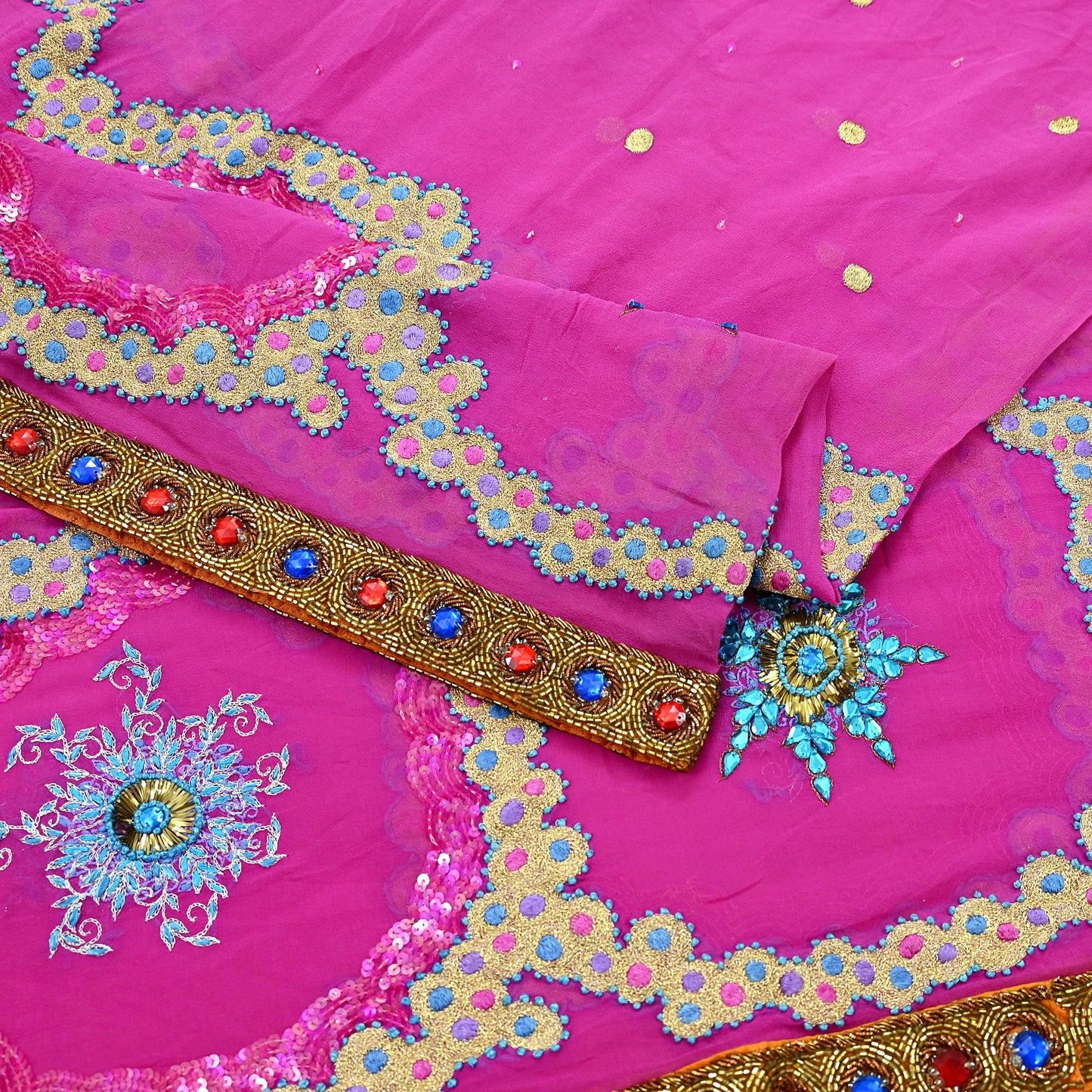 Indian Vintage Heavy Bridal Dupatta Pink Pure Georgette Silk Long Stole Hand Embroidered Scarf Zardozi/Dabka Zari Wedding/Party Dupatta