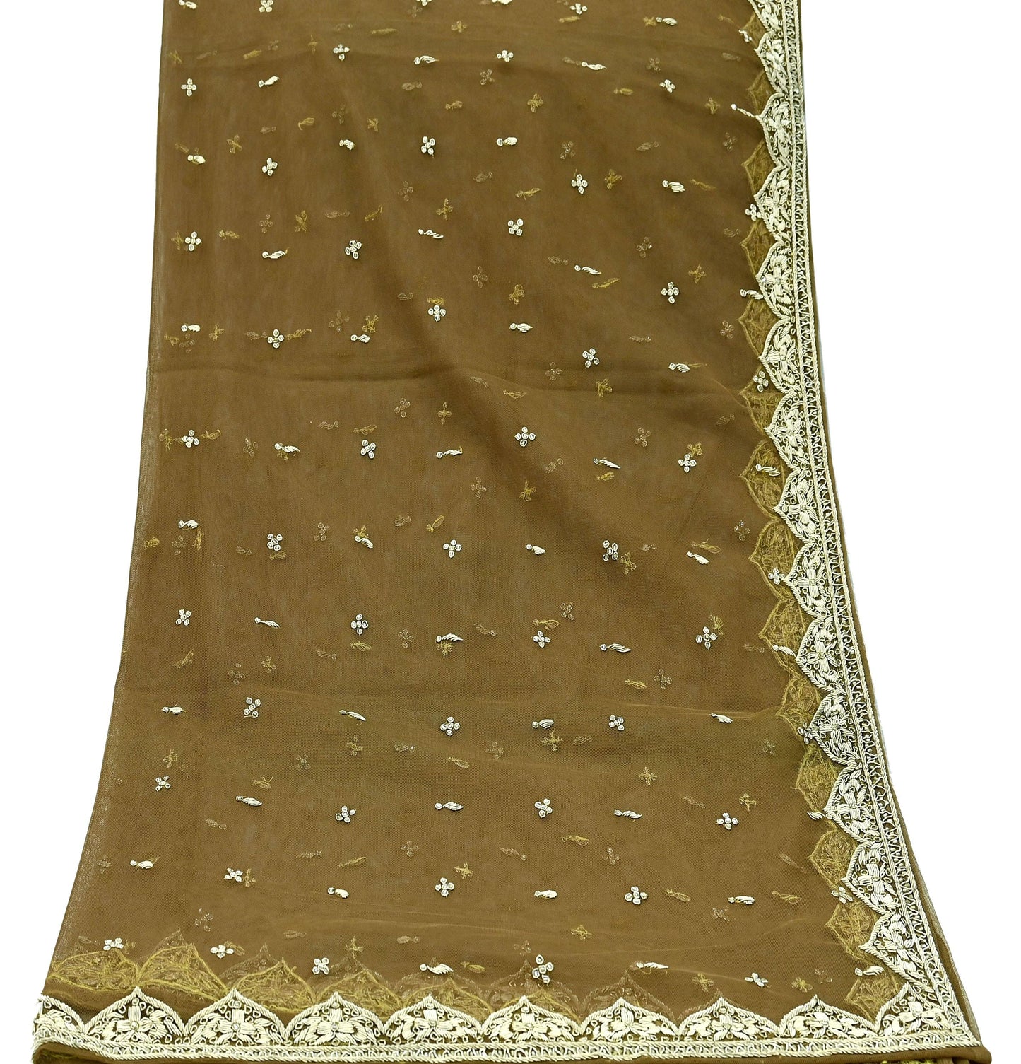 Indian Vintage Heavy Green Dupatta Net Mesh Long Stole Hand Embroidered Scarf Zardozi Zari Sequins Stole Bridal Veil