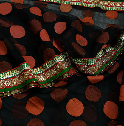 Indian Vintage Sarees Black Cotton Hand Woven Jamdani Sari 6yard Ethnic Floral Craft Fabric Dress making Upcycle Crafting Quilting