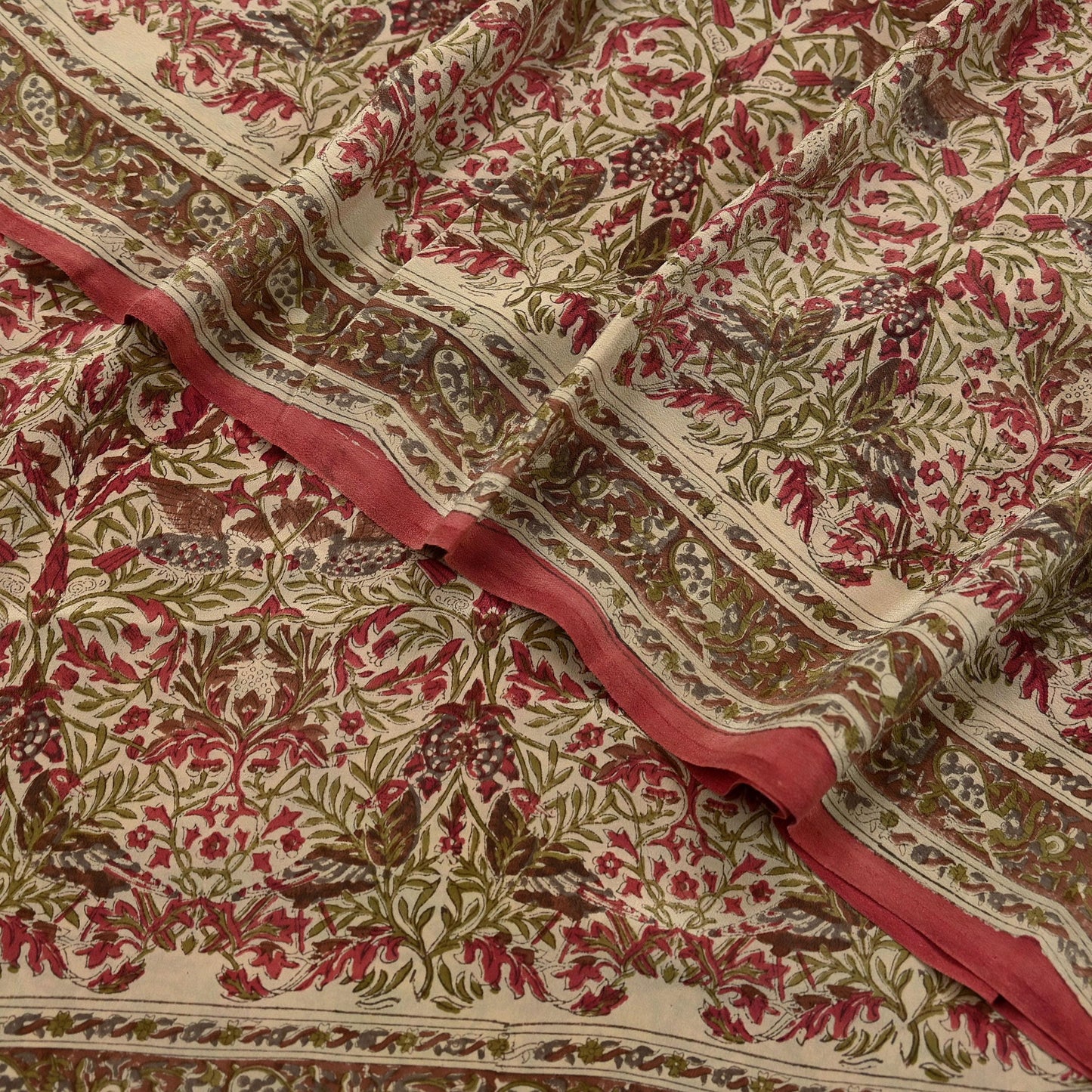 Indian Vintage Pink & beige Pure Crepe Silk Saree Floral Print 5 Yards Soft Sewing Fabric for Dressmaking, Quilting, Crafting  Upcycling