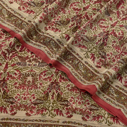Indian Vintage Pink & beige Pure Crepe Silk Saree Floral Print 5 Yards Soft Sewing Fabric for Dressmaking, Quilting, Crafting  Upcycling