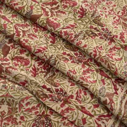 Indian Vintage Pink & beige Pure Crepe Silk Saree Floral Print 5 Yards Soft Sewing Fabric for Dressmaking, Quilting, Crafting  Upcycling