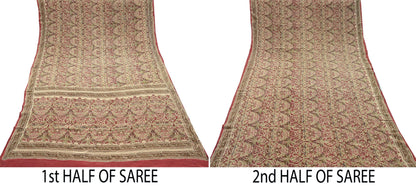 Indian Vintage Pink & beige Pure Crepe Silk Saree Floral Print 5 Yards Soft Sewing Fabric for Dressmaking, Quilting, Crafting  Upcycling