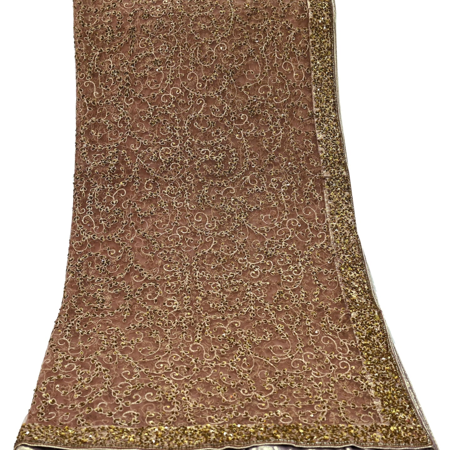 Indian Vintage Heavy Brown Dupatta Net Mesh Long Stole Hand Embroidered Scarf Zardozi Zari Sequins Stole Bridal Veil