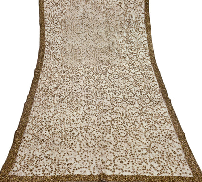 Indian Vintage Heavy Brown Dupatta Net Mesh Long Stole Hand Embroidered Scarf Zardozi Zari Sequins Stole Bridal Veil