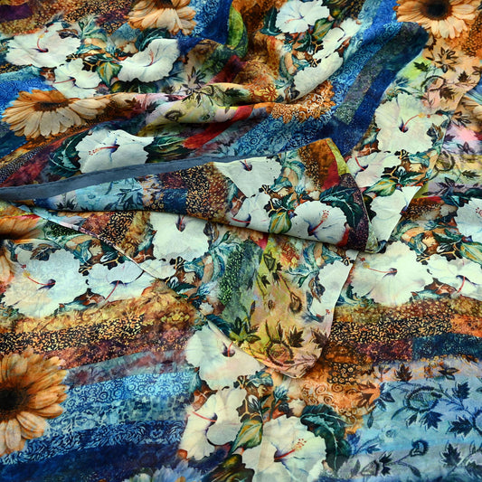 Indian Vintage Sari Multi 100% Pure Georgette Silk Printed Sarees Sewing 5yd Craft Soft Dress Designing for Crafting Abstract