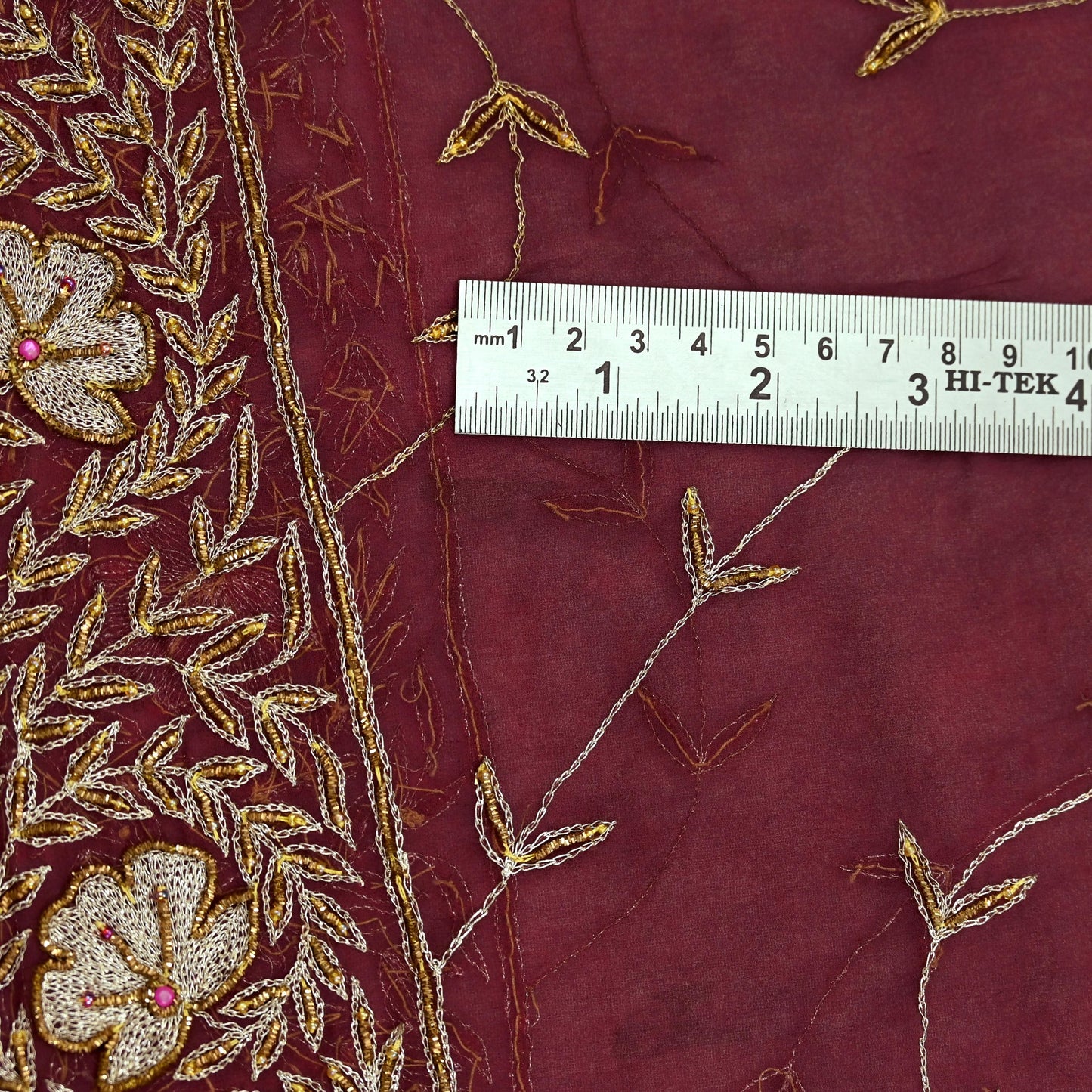 Indian Vintage Bridal Heavy Maroon Dupatta American Georgette Long Stole Hand Embroidered Scarves Zari Zardozi Bollywood Wedding Veil Hijab