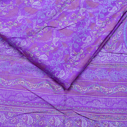 Indian Vintage Purple Pure Silk Printed Saree | 5 Yards | Soft Floral Fabric for Dressmaking, Quilting, Crafting, Sewing & Upcycling