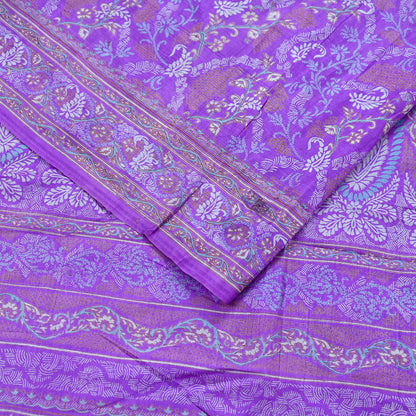 Indian Vintage Purple Pure Silk Printed Saree | 5 Yards | Soft Floral Fabric for Dressmaking, Quilting, Crafting, Sewing & Upcycling