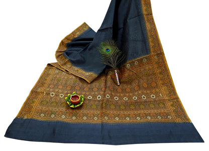 Indian Vintage Sari Gray & Beige 100% Pure Silk Hand Woven Sarees Craft Fabric 5Yd Ethnic Sewing Dress making Crafting Quilting Upcycle