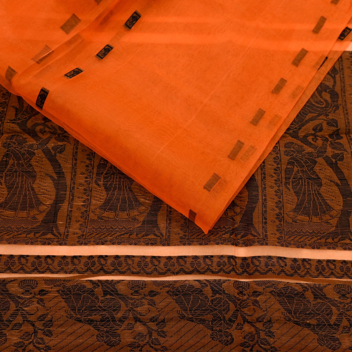 Indian Vintage Sari Orange Hand Woven Saree Organza Craft Fabric 6Yd Ethnic Sewing Geometric Zari Crafting Quilting Upcycle Dress making
