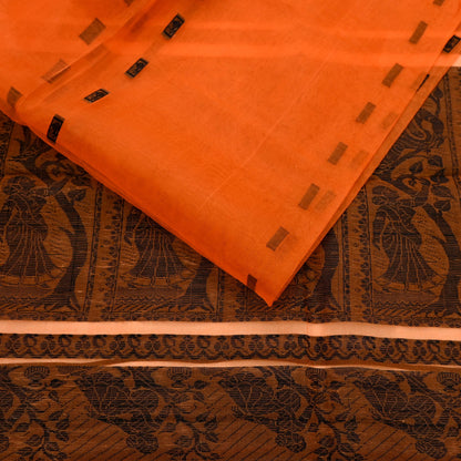 Indian Vintage Sari Orange Hand Woven Saree Organza Craft Fabric 6Yd Ethnic Sewing Geometric Zari Crafting Quilting Upcycle Dress making