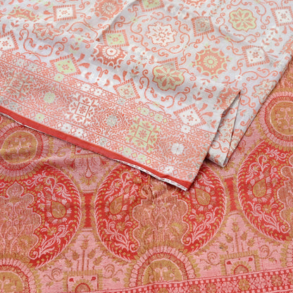 Indian Vintage Sari Peach & Cream 100% Pure Silk Hand Woven Sarees Craft Fabric 5Yd Ethnic Sewing Dress making Crafting Quilting Upcycle