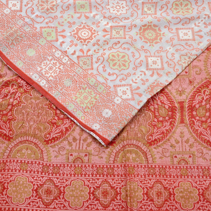 Indian Vintage Sari Peach & Cream 100% Pure Silk Hand Woven Sarees Craft Fabric 5Yd Ethnic Sewing Dress making Crafting Quilting Upcycle