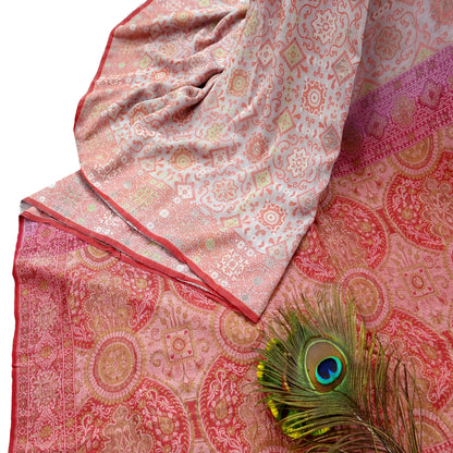 Indian Vintage Sari Peach & Cream 100% Pure Silk Hand Woven Sarees Craft Fabric 5Yd Ethnic Sewing Dress making Crafting Quilting Upcycle