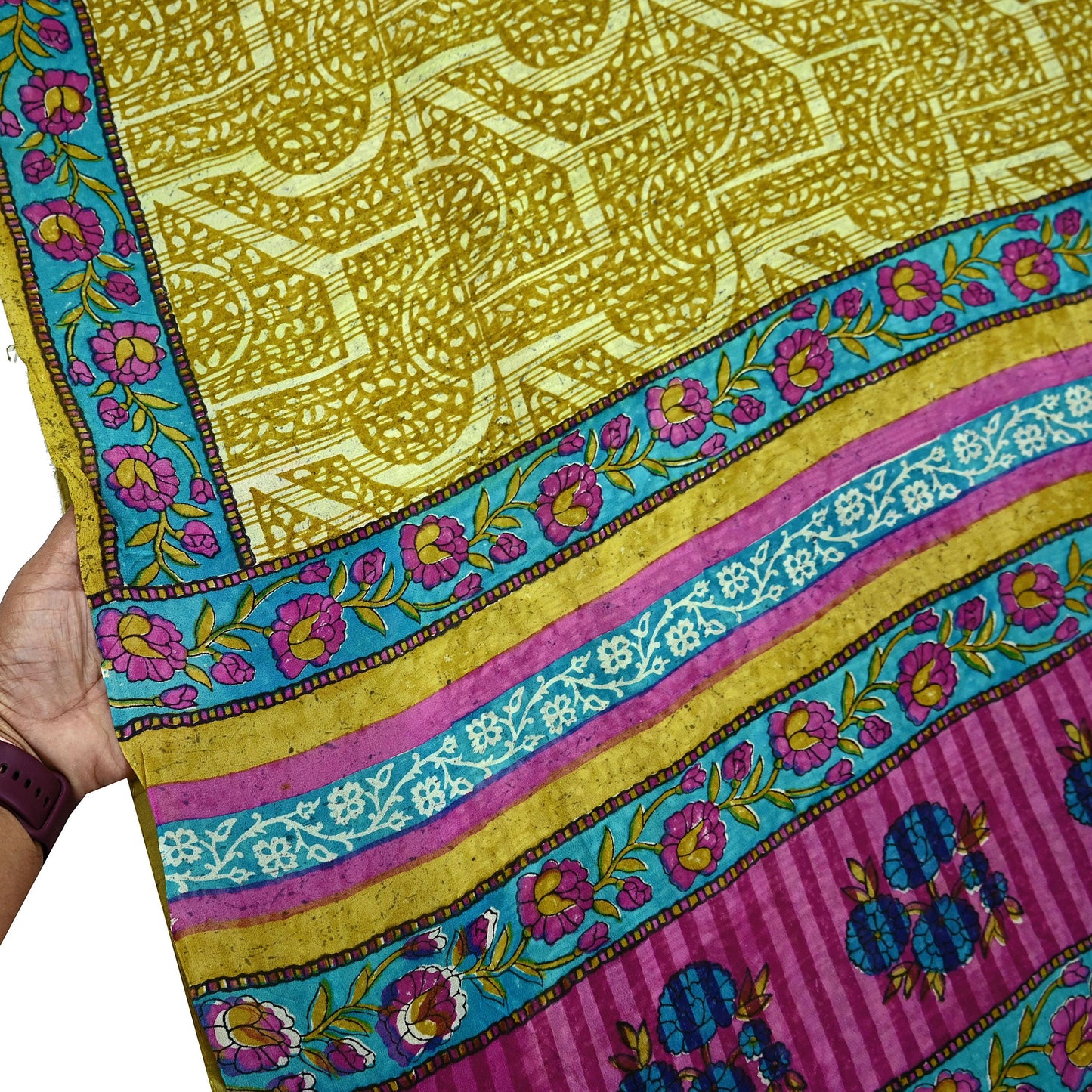Indian Vintage Sari Green & Purple Pure Georgette Silk Printed Sarees 5Yd Craft Fabric Sewing Quilting Dress making Crafting Dress Designing