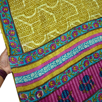 Indian Vintage Sari Green & Purple Pure Georgette Silk Printed Sarees 5Yd Craft Fabric Sewing Quilting Dress making Crafting Dress Designing