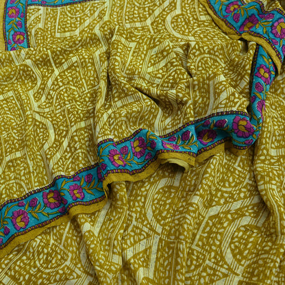 Indian Vintage Sari Green & Purple Pure Georgette Silk Printed Sarees 5Yd Craft Fabric Sewing Quilting Dress making Crafting Dress Designing