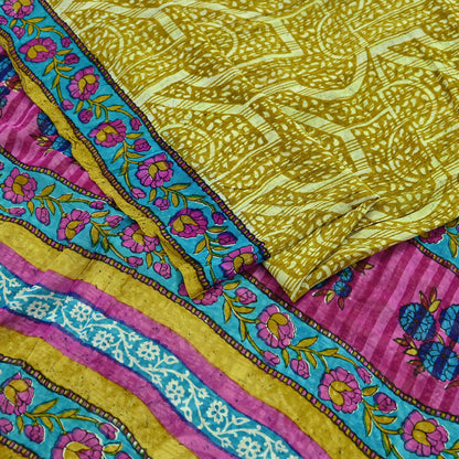 Indian Vintage Sari Green & Purple Pure Georgette Silk Printed Sarees 5Yd Craft Fabric Sewing Quilting Dress making Crafting Dress Designing