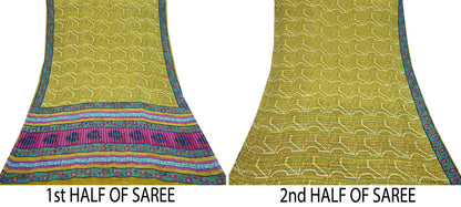 Indian Vintage Sari Green & Purple Pure Georgette Silk Printed Sarees 5Yd Craft Fabric Sewing Quilting Dress making Crafting Dress Designing