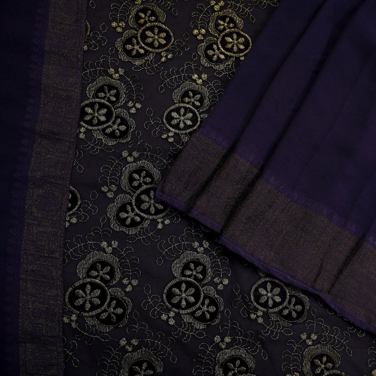 Indian Vintage Sari Purple Embroidered Pure Georgette Silk Sarees Craft Fabric 5Yd Ethnic Woven Zari Quilting Crafting Upcycle Dressmaking