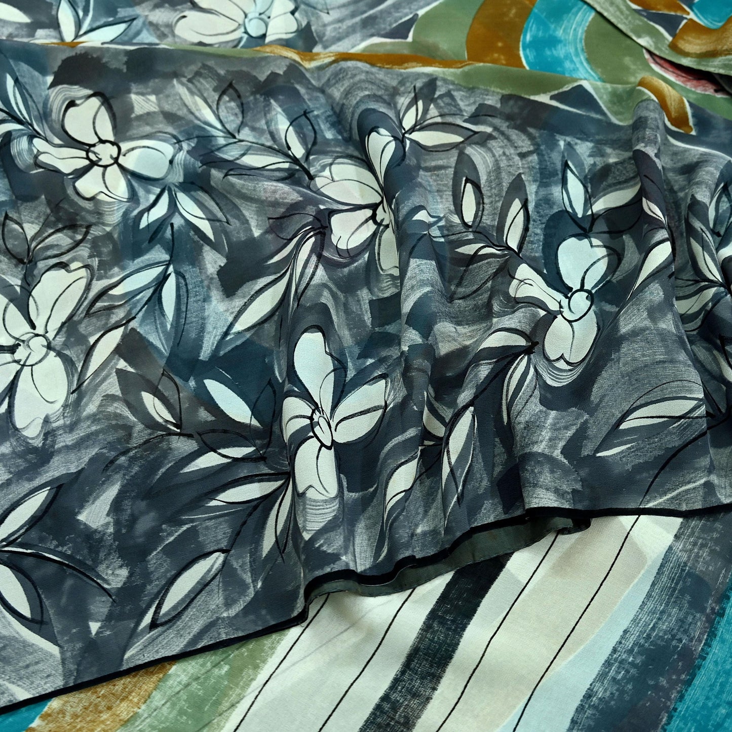 Women Vintage Sari Multi Pure Georgette Silk Printed Saree Craft Fabric Sewing 5Yard Soft Light Dress Making Floral