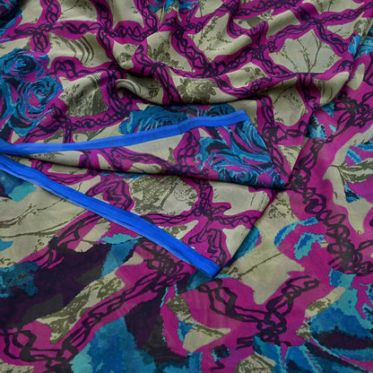 Women Vintage Sari Multi Pure Georgette Silk Printed Saree Craft Fabric Sewing 5Yard Soft Light Dress Making Floral Dress making Crafting