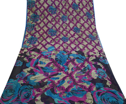 Women Vintage Sari Multi Pure Georgette Silk Printed Saree Craft Fabric Sewing 5Yard Soft Light Dress Making Floral Dress making Crafting