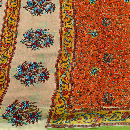 Indian Vintage Sari Hand Embroidered Printed 100% Pure Georgette Silk Saree Craft Fabric 5Yd Ethnic Soft Dress making For Crafting Quilting