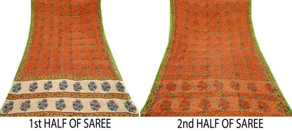 Indian Vintage Sari Hand Embroidered Printed 100% Pure Georgette Silk Saree Craft Fabric 5Yd Ethnic Soft Dress making For Crafting Quilting