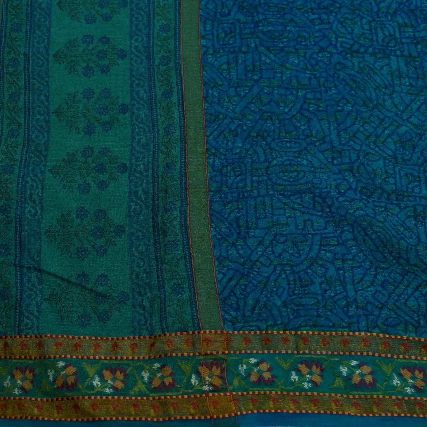 Women Vintage Sari Blue Pure Georgette Silk Printed Saree Craft Fabric Sewing 5Yard Soft Light Dress Making Floral Zari