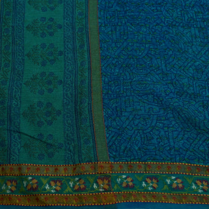Women Vintage Sari Blue Pure Georgette Silk Printed Saree Craft Fabric Sewing 5Yard Soft Light Dress Making Floral Zari