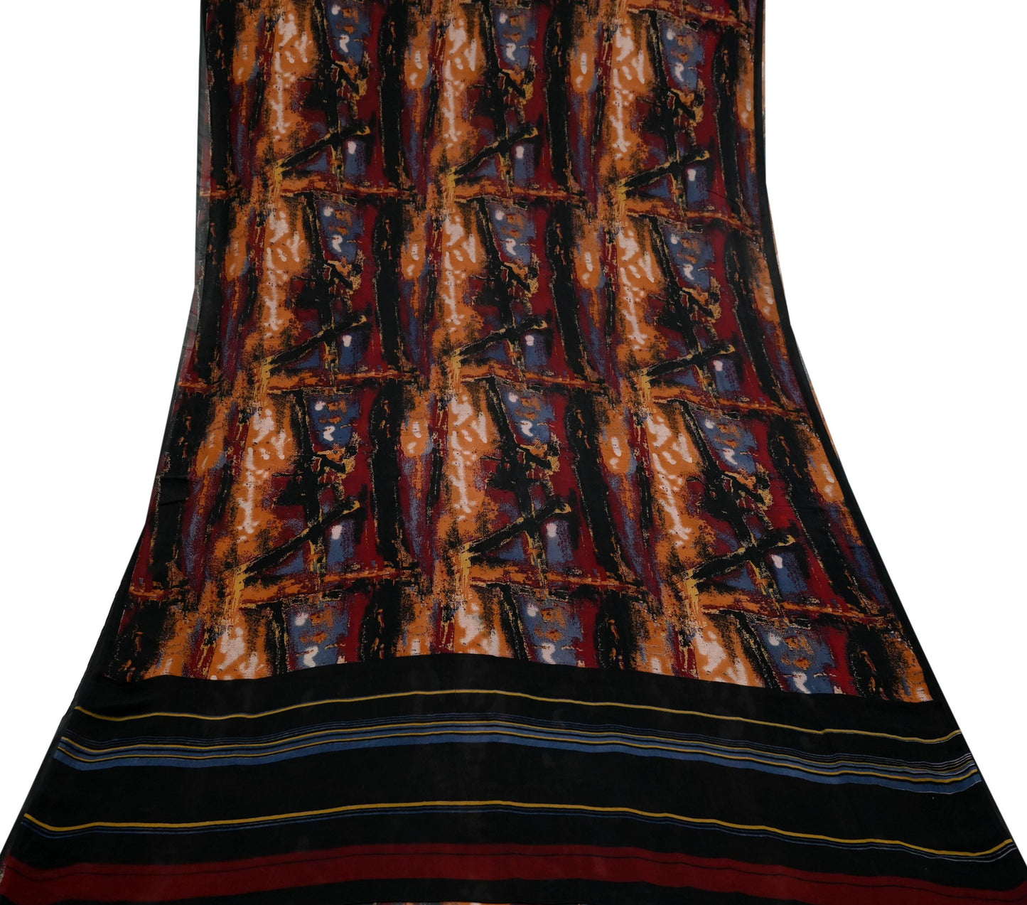 Women Vintage Sari Multi & Black Pure Georgette Silk Printed Saree Craft Fabric Sewing 6Yard Soft Light Dress Making Floral Dressmaking